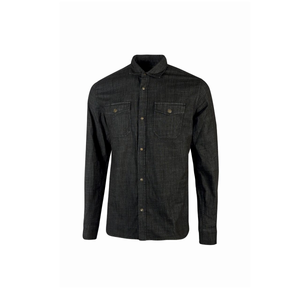 Upower Maple Camisa de Trabajo de Alta Calidad - Talla 2XL - Tela Reciclada, Mangas Largas, Bolsillos con Solapa, Cierre a Presion, Cuello Bordado, Puños Ajustables, Proteccion DPI1 - Color Negro Carbon