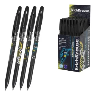 ErichKrause R-301 Stick and Grip Sport DNA Boligrafo con Capuchon - Modelos Surtidos - Trazo 0.35mm - Zona de Agarre de Goma - Tinta de Secado Rapido - Tapa Ventilada - Color Azul · Pack de
