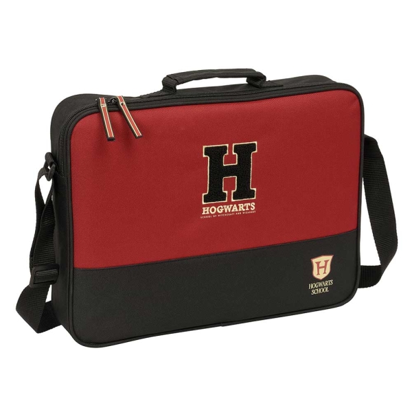 Safta Harry Potter Hogwarts Maletin con Cremallera - Bandolera Ajustable - Asa Forrada - Doble Tirador - Fondo Semirigido - 38x28x6cm - Color Negro y Rojo