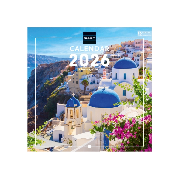 Finocam Calendario de Pared Internacional - Anual 2026 - Imagenes Variadas - 191x5x185mm - Tematica de Ciudades y Pueblos
