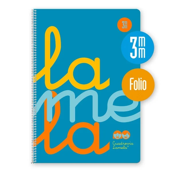 Lamela Cuaderno Espiral con 80 Hojas de 90g/m2 con Margen - Formato Folio - Pauta Cuadrovia de 3mm - Cubierta de Polipropileno - Papel Offset Blanco Extra - Color Azul Fluorescente