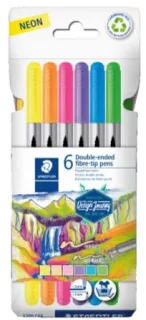Staedtler 3200 Pack de 6 Rotuladores de Doble Punta - Resistente a la Presion - Colores Neon Surtidos