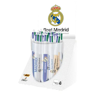 Bic 4 Colours Real Madrid CF Expositor con 30 Boligrafos de Bola Retractil - 6 Diseños Diferentes - Punta Media de 1.0mm