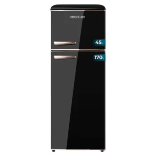 Cecotec Bolero CoolMarket 2D Origin 215 Black E Frigorifico Dos Puertas - Capacidad 215L - Temperatura Regulable - Estilo Retro - Clase E - 148.5x55x58.5cm - Color Negro