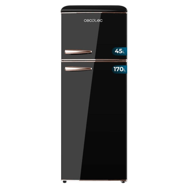 Cecotec Bolero CoolMarket 2D Origin 215 Black E Frigorifico Dos Puertas - Capacidad 215L - Temperatura Regulable - Estilo Retro - Clase E - 148.5x55x58.5cm - Color Negro