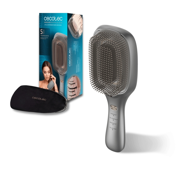 Cecotec HairCare Revitalize Aluminum Cepillo Reparador - Microcorrientes EMS - Luz LED - Iones Negativos - Laser de Baja Potencia Lllt - Masaje por Vibracion - Color Gris Oscuro