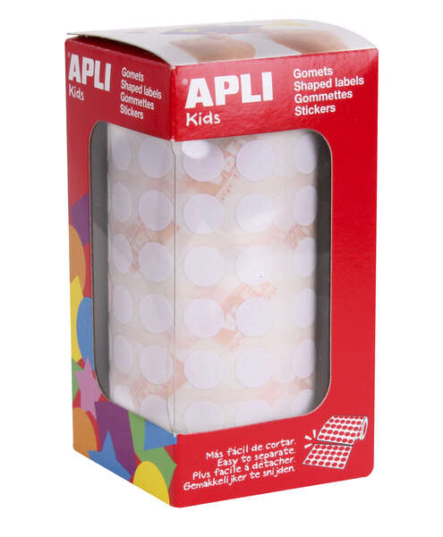 Apli Rollo con 5.192 Gomets Redondos Ø 10.5mm - Adhesivo Permanente - Ideal para Desarrollar la Psicomotricidad Fina - Color Blanco