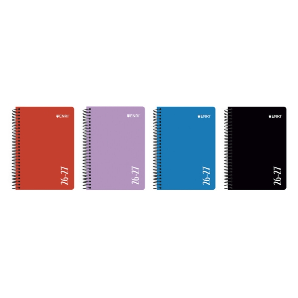 Enri Agenda Escolar con Espiral - Castellano - Tapa de Plastico - Formato Cuartilla - Semana Vista - Colores Surtidos · Pack de 4 uds.