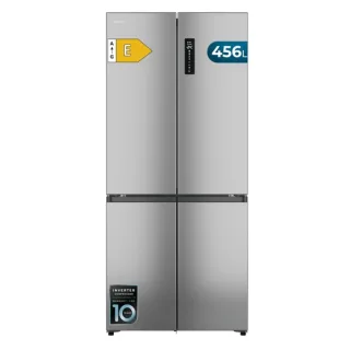 Cecotec Bolero CoolMarket 4D 456 SBI Inox E Frigorifico Americano 4 Puertas - Capacidad 456L - Silencioso 35dB - Luz LED - Pantalla en Puerta - Compresor Inverter - Modo Vacaciones - Color A
