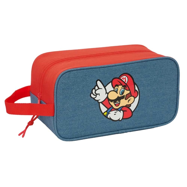 Safta Super Mario Zapatillero Mediano - Capacidad 6L - Asa de Mano Lateral - 29x15x14cm - Color Rojo y Azul