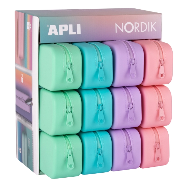 Apli Nordik Expositor de 12 Estuches de Silicona Rectangulares - Resistentes al Agua - Medidas 75x185x55mm - Colores Surtidos