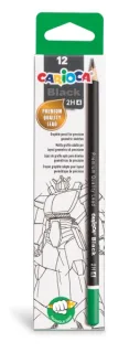 Carioca Black Pack de 12 Lapices de Grafito 2H - Facil de Borrar y Sacar Punta - Cuerpo Triangular - Mina Resistente a las Caidas - Ideal para Colegio y Oficina - Color Negro