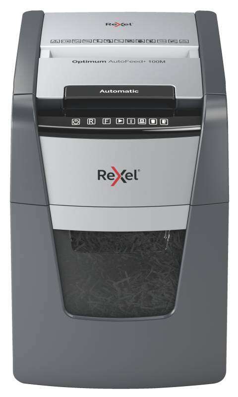 Rexel Optimum Autofeed 100M Destructora Automatica de Microcorte P-5 - Autoalimentacion 100 Hojas, Manual 6 Hojas - Ultrasilenciosa - Color Gris/Plata