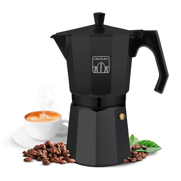 Cecotec Moklassic 300 Cafetera Italiana para 3 Tazas - Aluminio Fundido - Apta para Gas, Electrica y Vitro - Junta de Silicona - Filtro de Acero Inoxidable - Valvula de Seguridad - Color Neg