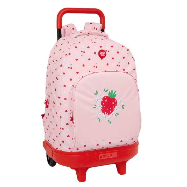 Safta Glowlab Frutitas Mochila con Carro - Extraible - Bolsillo Frontal - Portabotellas - Tirador Doble - Hombreras Acolchadas - Asa Acolchada - Tarjeta ID - 33L - 330x220x450mm - Color Rosa