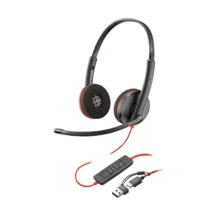 HP Poly Blackwire 3220 USB-C Auriculares con Microfono - Almohadillas Acolchadas - Controles en Cable - Adaptador USB-A - Color Negro