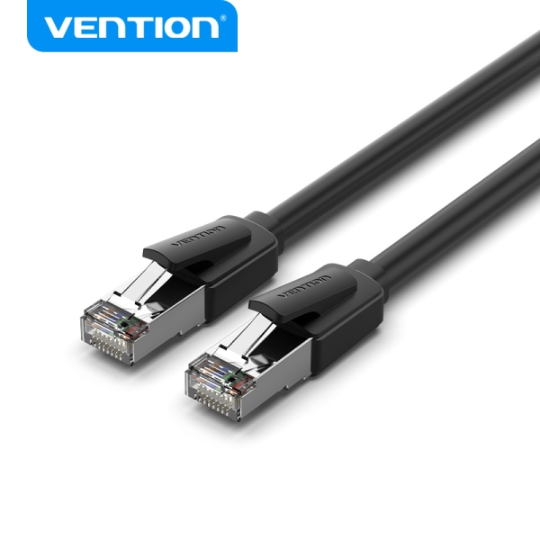 Vention Cable Ethernet Cat8 - 1m - Velocidad 40Gbps - Ancho de Banda 2000MHz - Baja Latencia - Conectores Niquelados - Color Negro