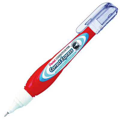 Pentel Correct Express Boligrafo Corrector 7ml - Secado Super Rapido - Punta Metalica - Cuerpo Color Rojo · Pack de 12 uds.