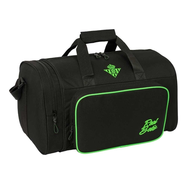 Safta Real Betis Balompie Bolsa de Deporte - Bandolera Ajustable - Bolsillo Frontal - Fondo Semirigido Extraible - Cremallera con Doble Tirador - Tacos en la Base - 47x26x27cm - Color Negro y Verde