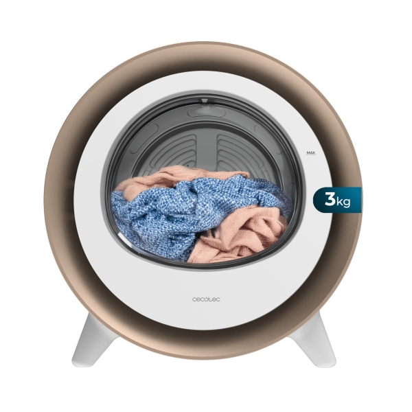 Cecotec Bolero DressCode Dry 3500V Gold Mini Secadora de Evacuacion 3kg - Temperatura Regulable - 8 Programas - Luz Ultravioleta - Tambor de Acero Inoxidable - Inicio Programable - Color Blanco