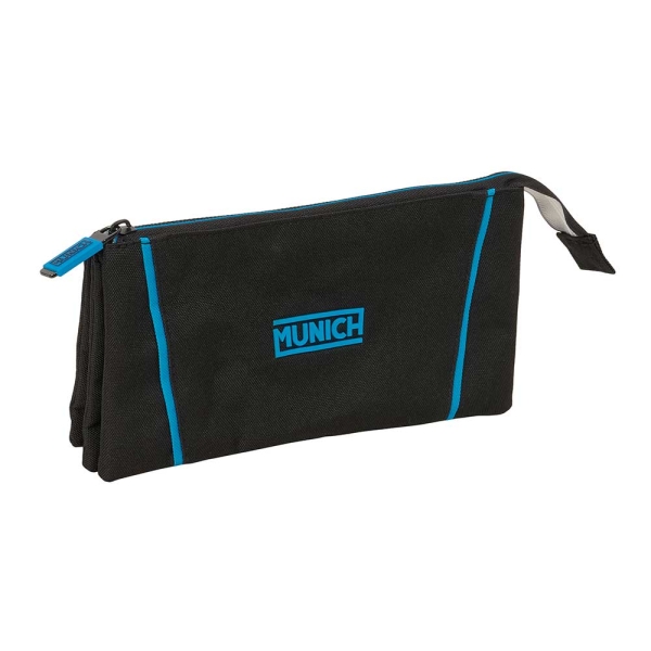 Safta Munich Road Portatodo - 3 Compartimentos con Cremalleras - Bolsillo Interior - 0.6L - 220x30x120mm - Color Negro