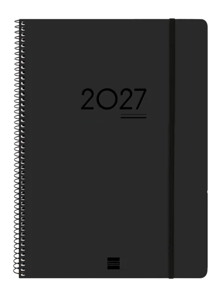Finocam Ikon Agenda de Espiral Internacional - 16 Meses - Semana Vista Vertical - Formato E40 - 210x297mm - Tapas de PP - Papel de 80g/m2 - Goma Elastica - Adhesivos Tematicos - Color Negro