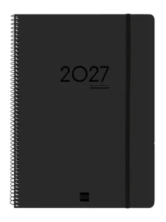Finocam Ikon Agenda de Espiral Internacional - 16 Meses - Semana Vista Vertical - Formato E40 - 210x297mm - Tapas de PP - Papel de 80g/m2 - Goma Elastica - Adhesivos Tematicos - Color Negro