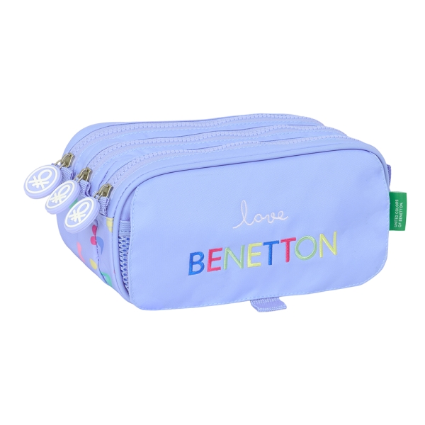 Safta Benetton Estuche Portatodo - 3 Compartimentos - 21.5x10x8cm - Color Lila
