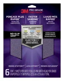 3M Pro Grade Precision Faster Pack de 6 Hojas de Lijado - Lijas de Granos Surtidas - 22.8x27.9cm - Rendimiento Superior - Reduccion de Fatiga - Color Morado