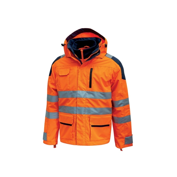 Upower Backer Parka Impermeable y Transpirable - Talla 2XL - Detalles Reflectantes, Multiples Bolsillos, Capucha Desmontable, Interior Termico, Proteccion DPI3, Tecnologia Free Sound - Color