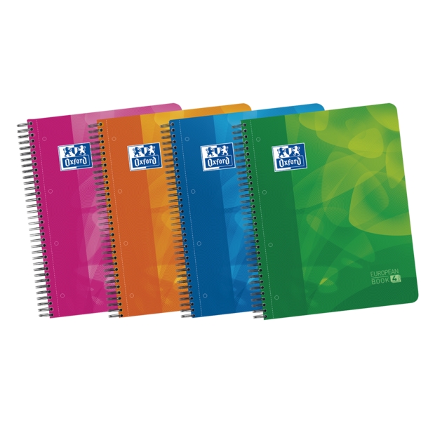 Oxford School Lagoon A4+ Europeanbook 4 - Tapa de Plastico Resistente - 120 Hojas con Separadores - 50% mas Hojas Gratis - Colores Surtidos · Pack de 5 uds.