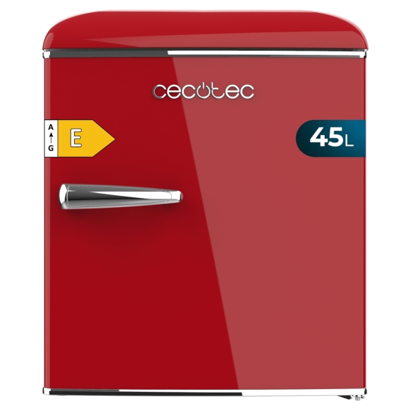Cecotec Bolero CoolMarket TT Origin 45 Red E Mini Frigorifico - Capacidad 45L - Estilo Retro - Cajon para Hielo - Tirador Cromado - 44.7x53.4x55cm - Color Rojo