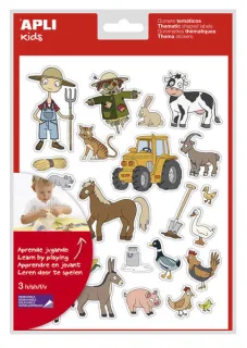 Apli Gomets Tematicos la Granja - 69 Gomets en 3 Hojas - Ilustraciones Educativas de Animales y Objetos de la Granja - Adhesivo Removible - Adhesivo Base Agua - Libre de Disolventes - Colori