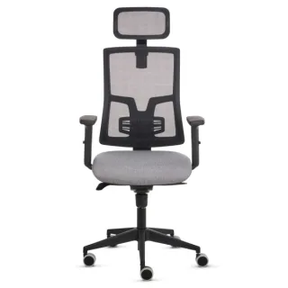 Fellowes Eleganza Plus Silla de Oficina - Respaldo de Malla Transpirable Ajustable en Altura - Soporte Lumbar Ajustable y Reposacabezas - Reposabrazos Acolchados 2D - Ajuste por Elevacion de