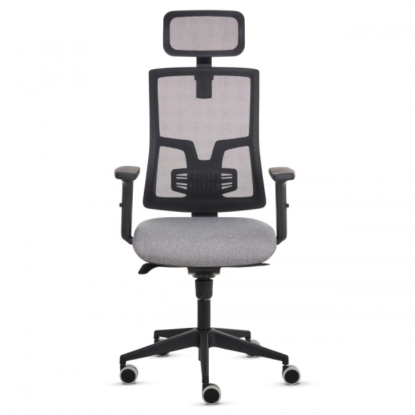 Fellowes Eleganza Plus Silla de Oficina - Respaldo de Malla Transpirable Ajustable en Altura - Soporte Lumbar Ajustable y Reposacabezas - Reposabrazos Acolchados 2D - Ajuste por Elevacion de