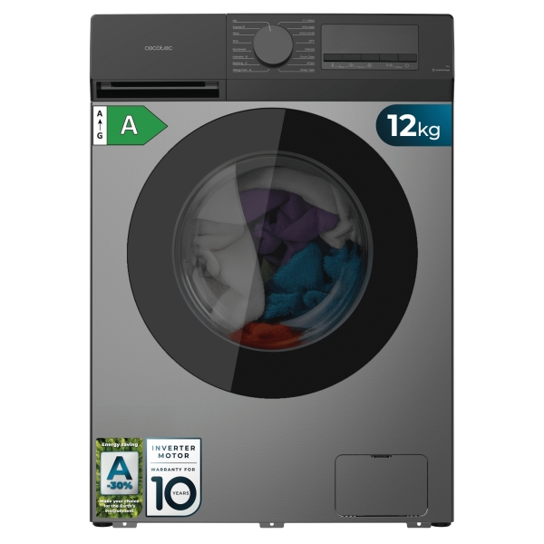 Cecotec Bolero DressCode 12450 Inverter Steel Lavadora de Carga Frontal - Capacidad 12kg - Velocidad 1400rpm - Temperatura Regulable - Display LED - Motor Inverter - Inicio Programable - Col
