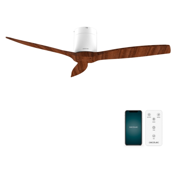 Cecotec EnergySilence Aero 5500 Aqua WhiteDarkWood Connected Ventilador de Techo de 3 Aspas - 40W - Diametro de 52" - Wi-Fi - IP44 - 6 Velocidades - Temporizador - Modo Invierno - Color Blanco