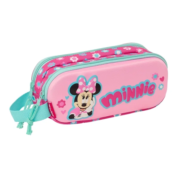 Safta Minnie Mouse Estuche Portatodo 3D - 2 Compartimentos - Asa de Mano - 21x8x6cm - Color Rosa