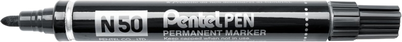 Pentel Pen N50 Rotulador Permanente - Punta de 4.3mm - Resistente a Agua y Luz - Color Negro · Pack de 12 uds.