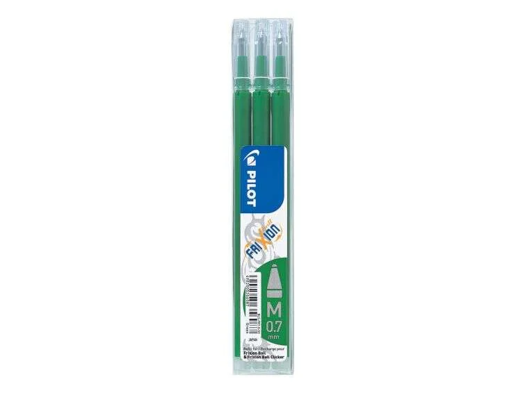 Pilot Pack de 3 Recambios para Frixion Ball / Frixion Clicker - Tinta Gel Borrable - Punta de Bola 0.7mm - Trazo 0.4mm - Color Verde · Pack de 12 uds.