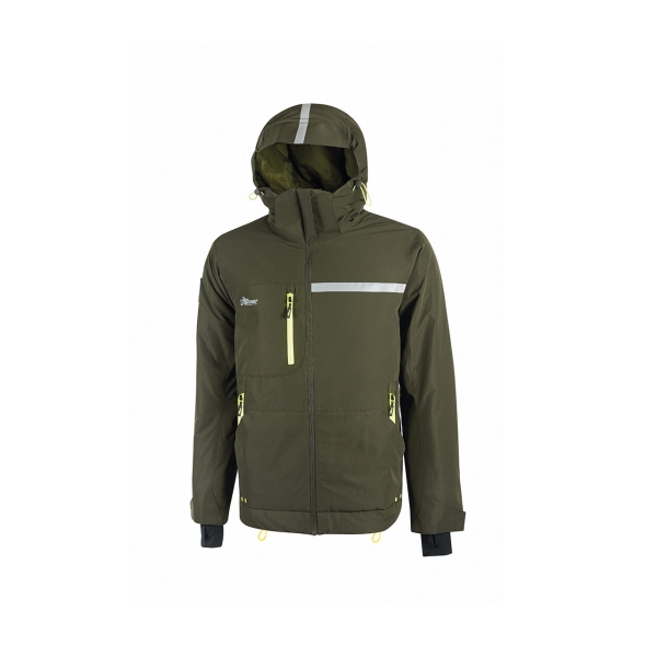 Upower Wink Chaqueta de Trabajo de Invierno - Talla 2XL - Acolchado de Grafeno, Impermeable, Capucha Regulable, Multibolsillos, Detalles Reflectantes, Proteccion DPI1 - Color Verde Oscuro