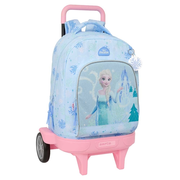 Safta Frozen Mochila con Carro - Extraible - 33L - Portabotellas - Tarjeta de Identificacion Personal - Ruedas Antivibracion - Doble Tirador - Asa - Bolsillo Frontal - 33x45x22cm - Color Azul Pastel