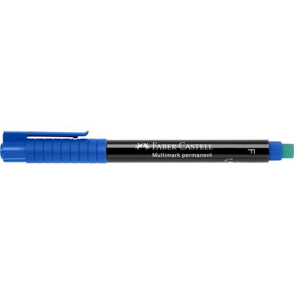 Faber-Castell Multimark Rotulador Permanente - Ancho de Trazo 0.6mm - Goma de Borrar Integrada - Resistente a la Luz y al Agua - Color Azul · Pack de 10 uds.