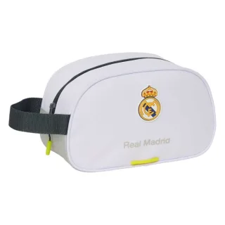 Safta Real Madrid Neceser de 5L Portatodo - Adaptable a Carro - Asa de Mano - Cierre de Cremallera - 26x15x12cm - Color Blanco y Negro