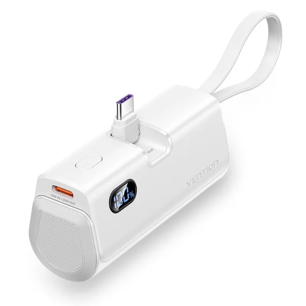 Vention PowerBank 4800mAh - USB-C - Carga Rapida 22.5W - Conector Plegable - Color Blanco