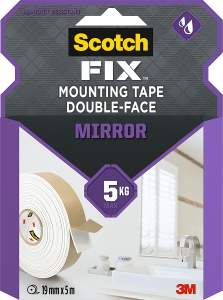 Scotch-Fix Cinta de Montaje de Doble Cara para Espejos - 19mm x 5m - Color Blanco