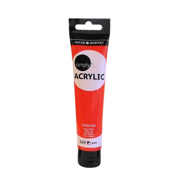 Daler Rowney Simply Pintura Acrilica - Tubo de Plastico - 75ml - Color Rojo Brillante