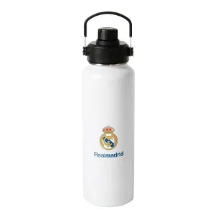 Safta Real Madrid Botella Isotermica - Capacidad 1.2L - Pajita Interior - Revestimiento Interior de Cobre - Tapa Antifugas - 12h Caliente - 24h Frio - 9.3x30cm - Color Blanco