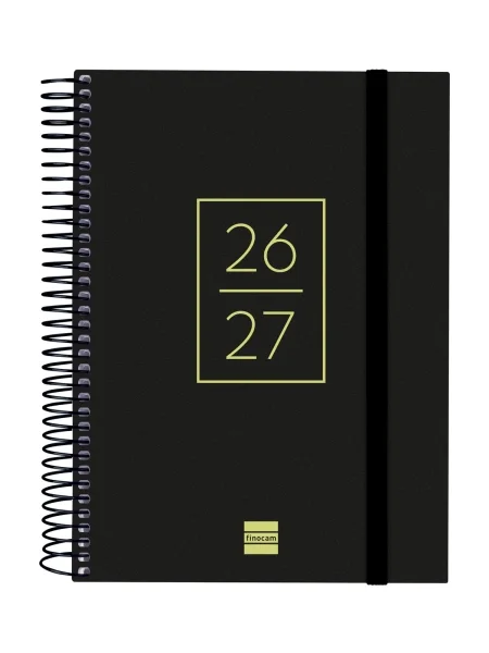 Finocam Secundaria Agenda Escolar 26/27 - 1 Dia por Pagina - Formato 4º - 155x212mm - Tapas de Polipropileno - Papel de 80g/m2 - Espiral Metalica - Esquinas Microperforadas - Color Negro
