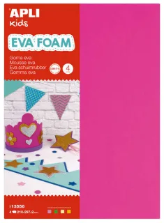 Apli Goma Eva Fluorescente - Medida A4 - 4 Hojas - Fucsia, Verde, Amarillo y Naranja